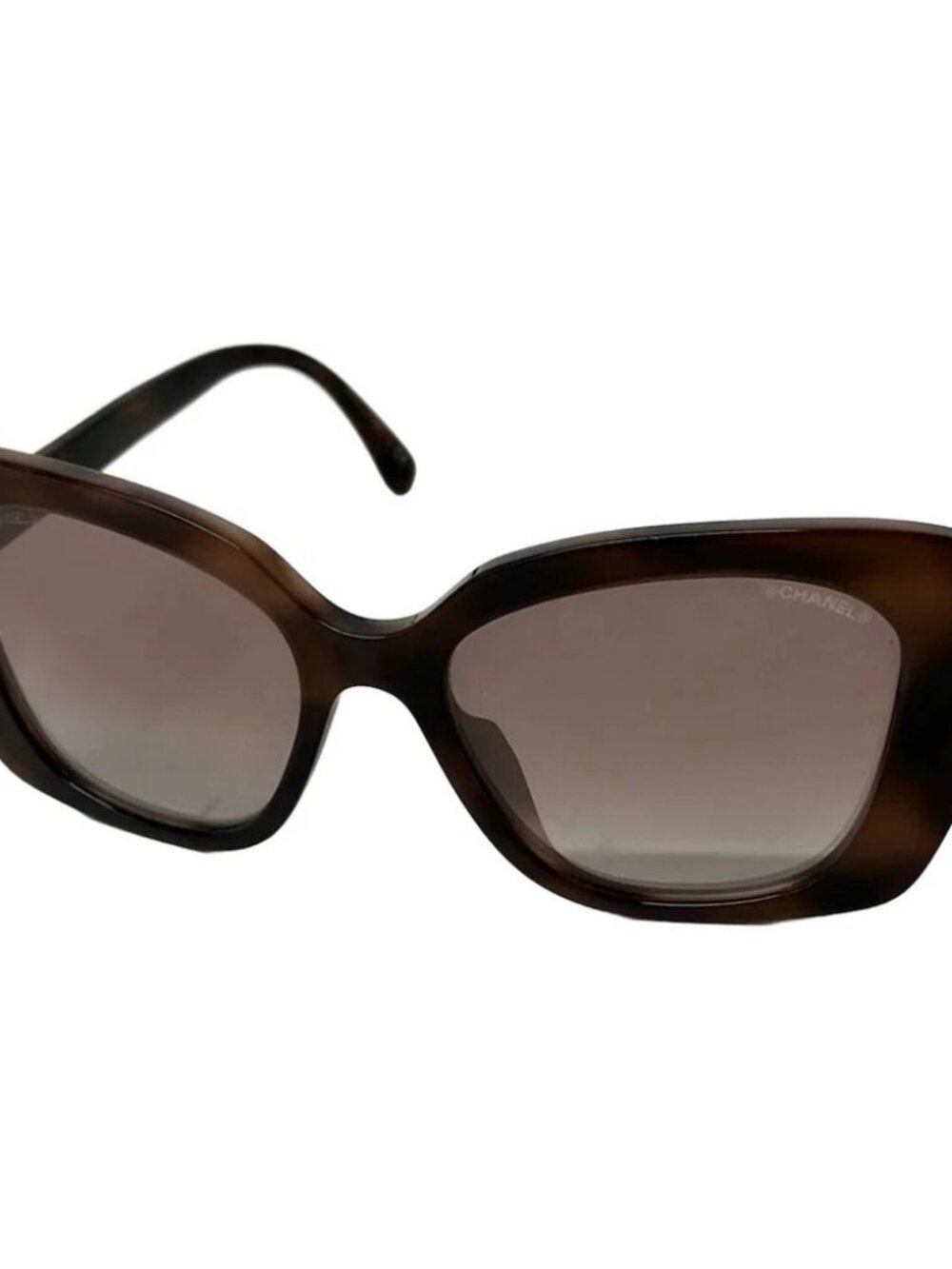 CHANEL Dark Brown Plastic Rhinestones Sunglasses